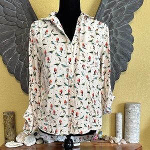 Velvet Heart Bird Print Button-Up Shirt
